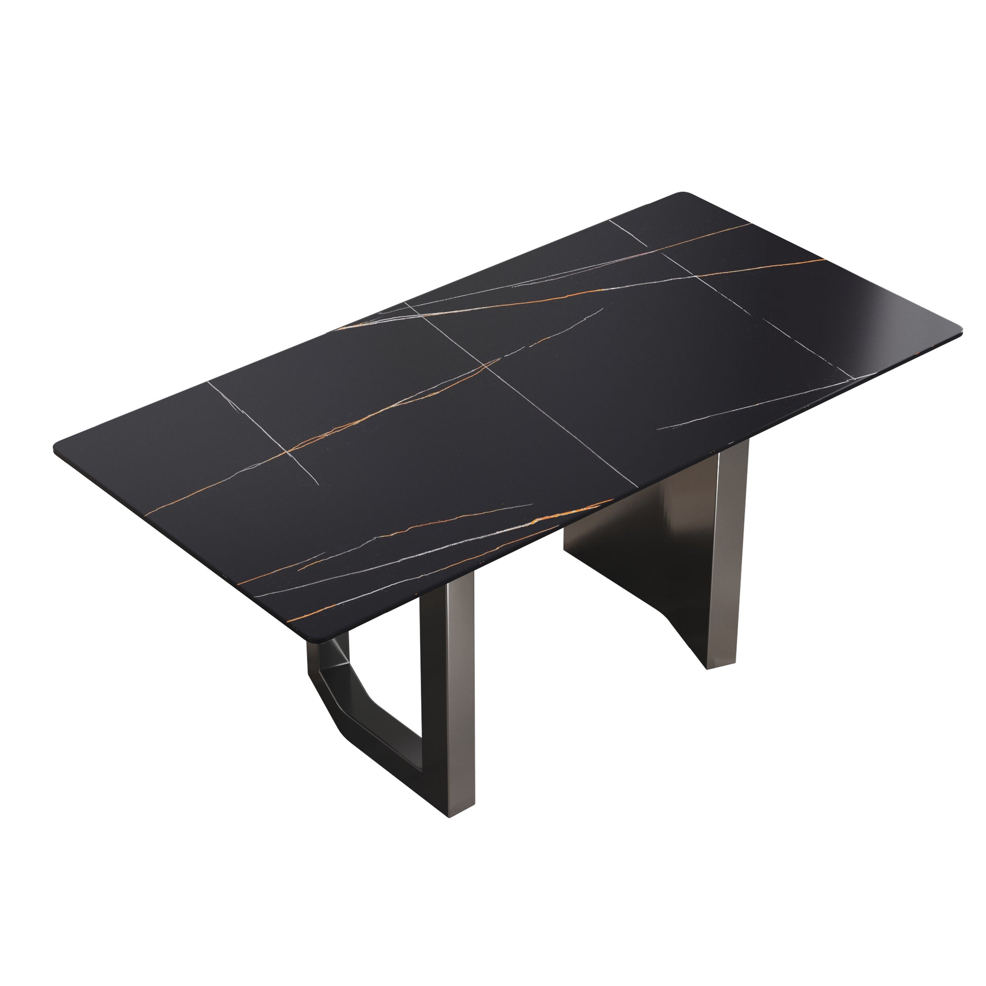 70.87" Modern Artificial Stone Black Straight Edge Black Metal Leg Dining Table Can Accommodate 6 8 People Black Metal Sintered Stone