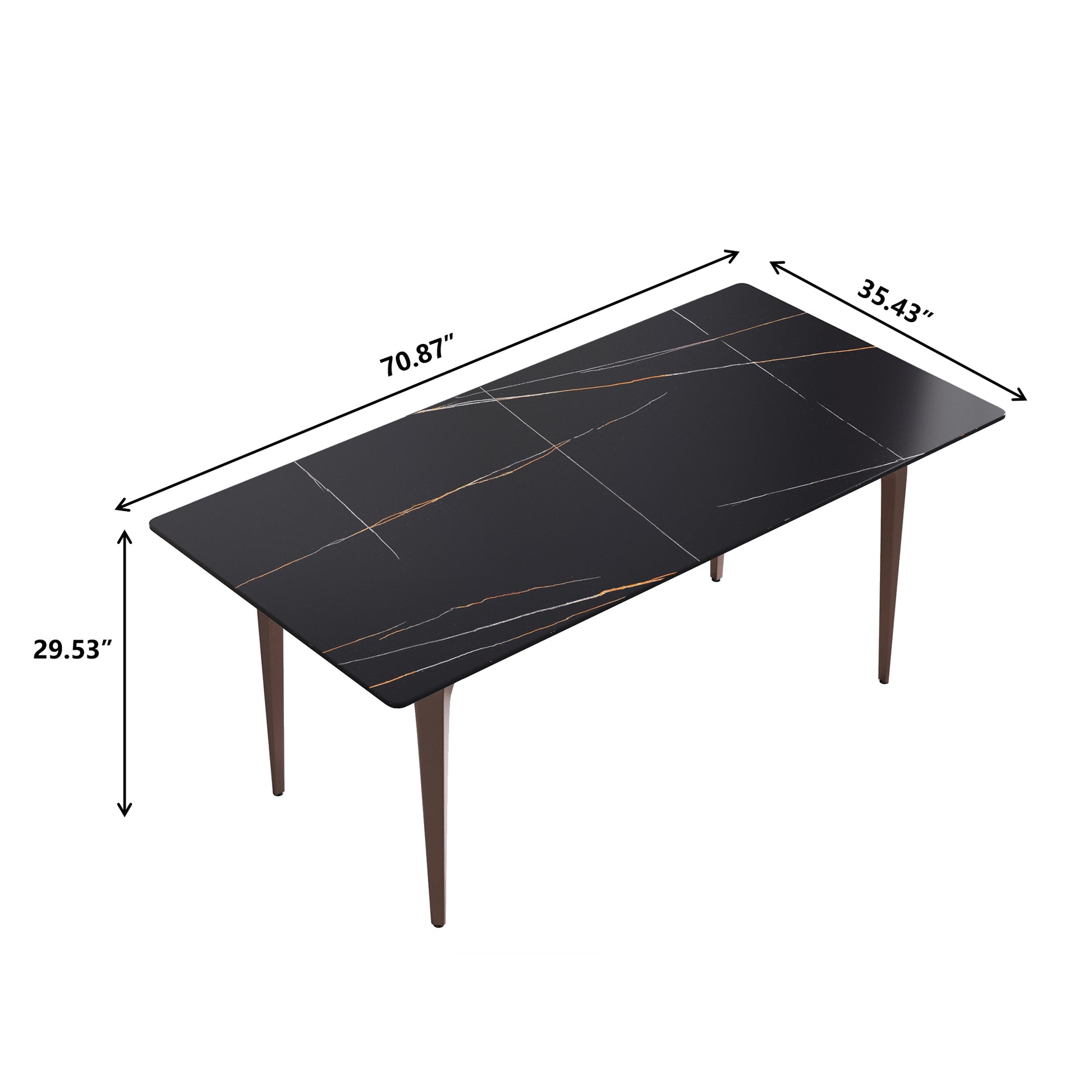 70.87" Modern Artificial Stone Black Straight Edge Metal Leg Dining Table Can Accommodate 6 8 People Black Metal Sintered Stone