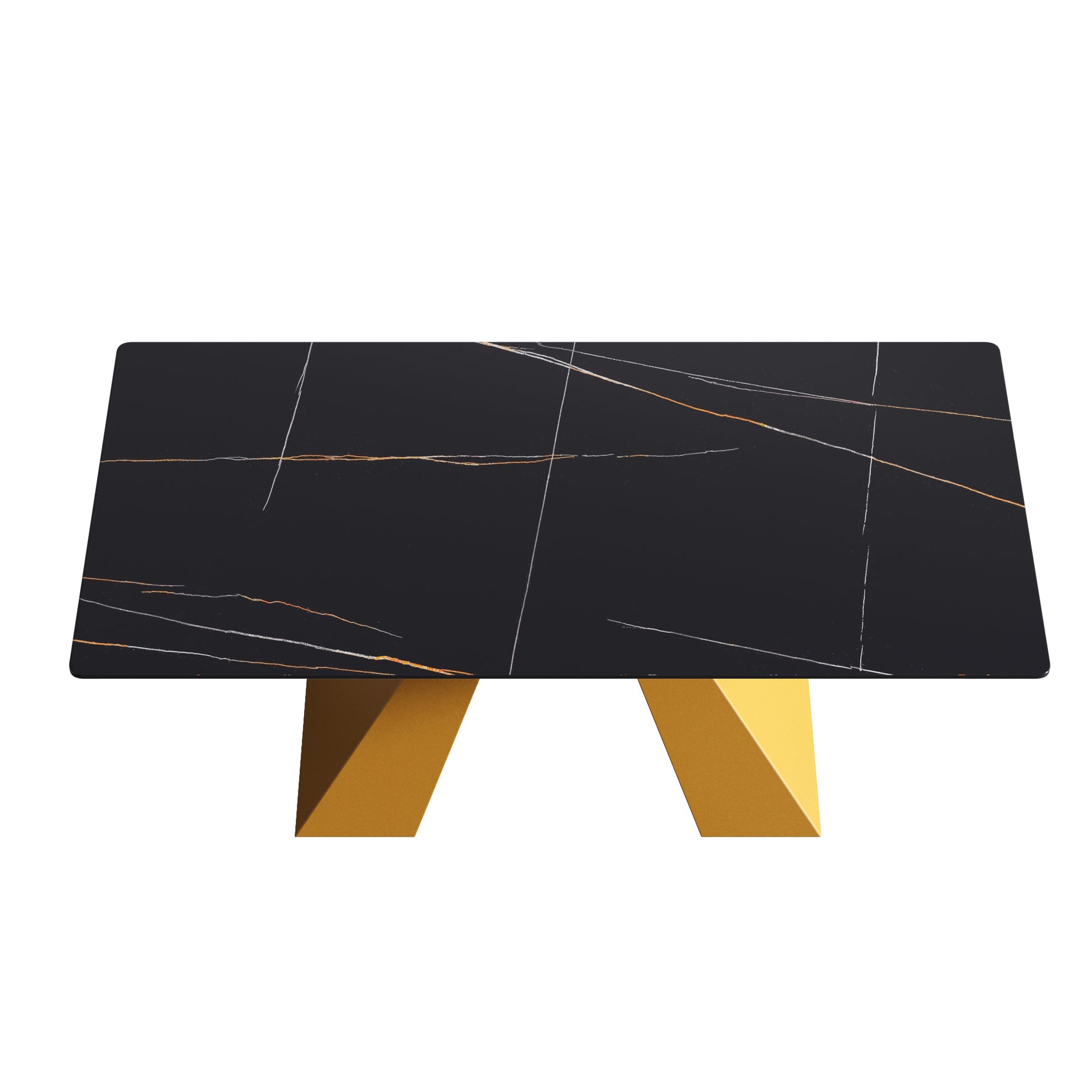 70.87" Modern Artificial Stone Black Straight Edge Golden Metal Leg Dining Table Can Accommodate 6 8 People Black Metal Sintered Stone