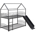 Twin Over Twin Metal Bunk Bed With Slide,Kids House Bed Black Black Metal