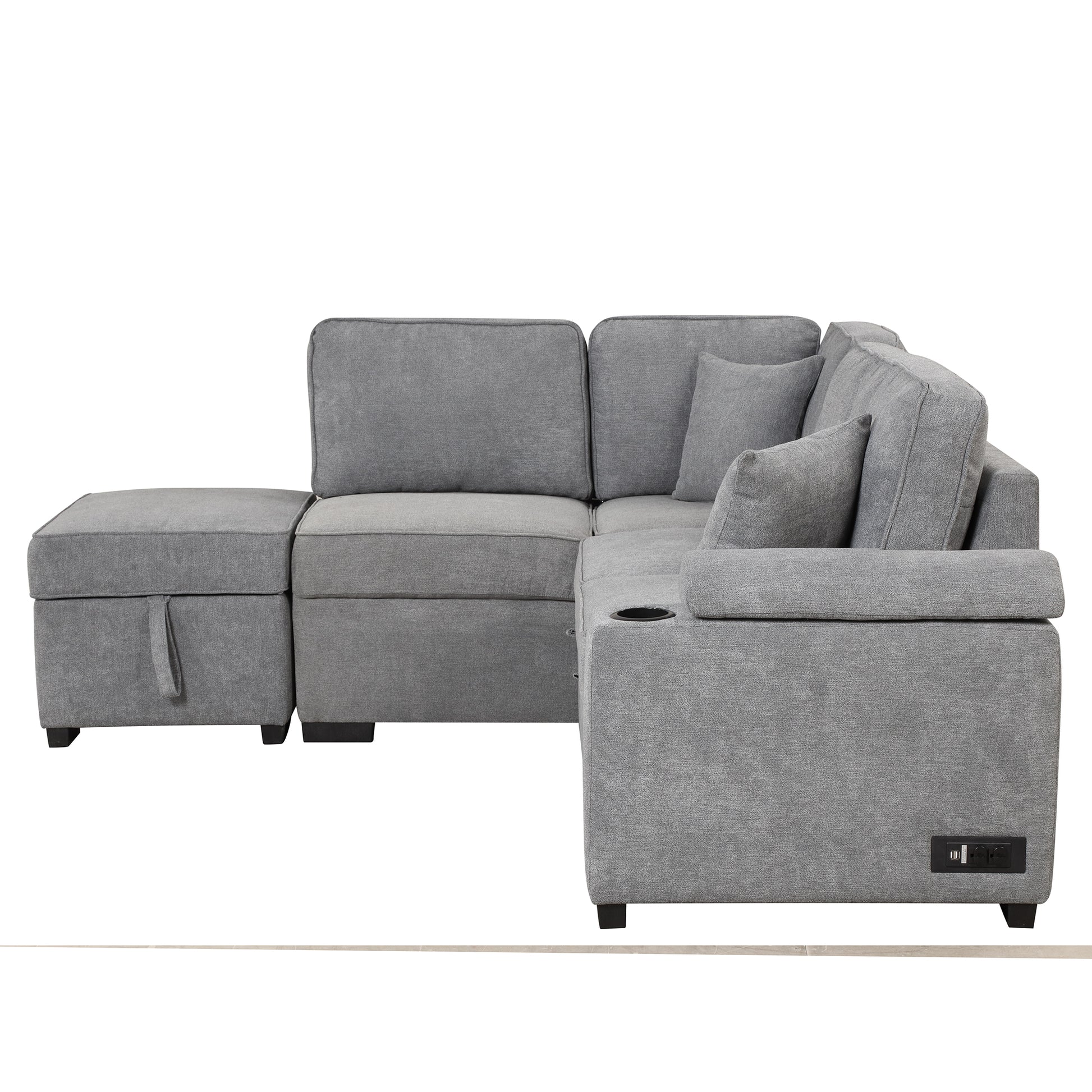 84.75" Sleeper Sofa Bed,2 In 1 Pull Out Sofa Bed L Shape Couch With Storage Ottoman For Living Room,Bedroom Couch And Small Apartment, Gray Gray Foam Linen 4 Seat