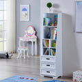 White Bookcase Book Shelf Storage Unit With Book Display Organizer Drawers Classic White Color White Mdf