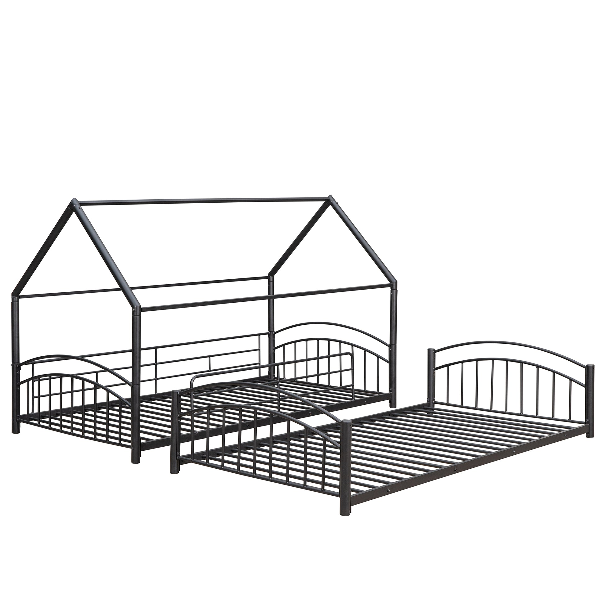 Twin Over Twin Metal Bunk Bed With Slide,Kids House Bed Black Black Metal