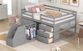 Full Size Functional Loft Bed with Cabinets and gray-pine