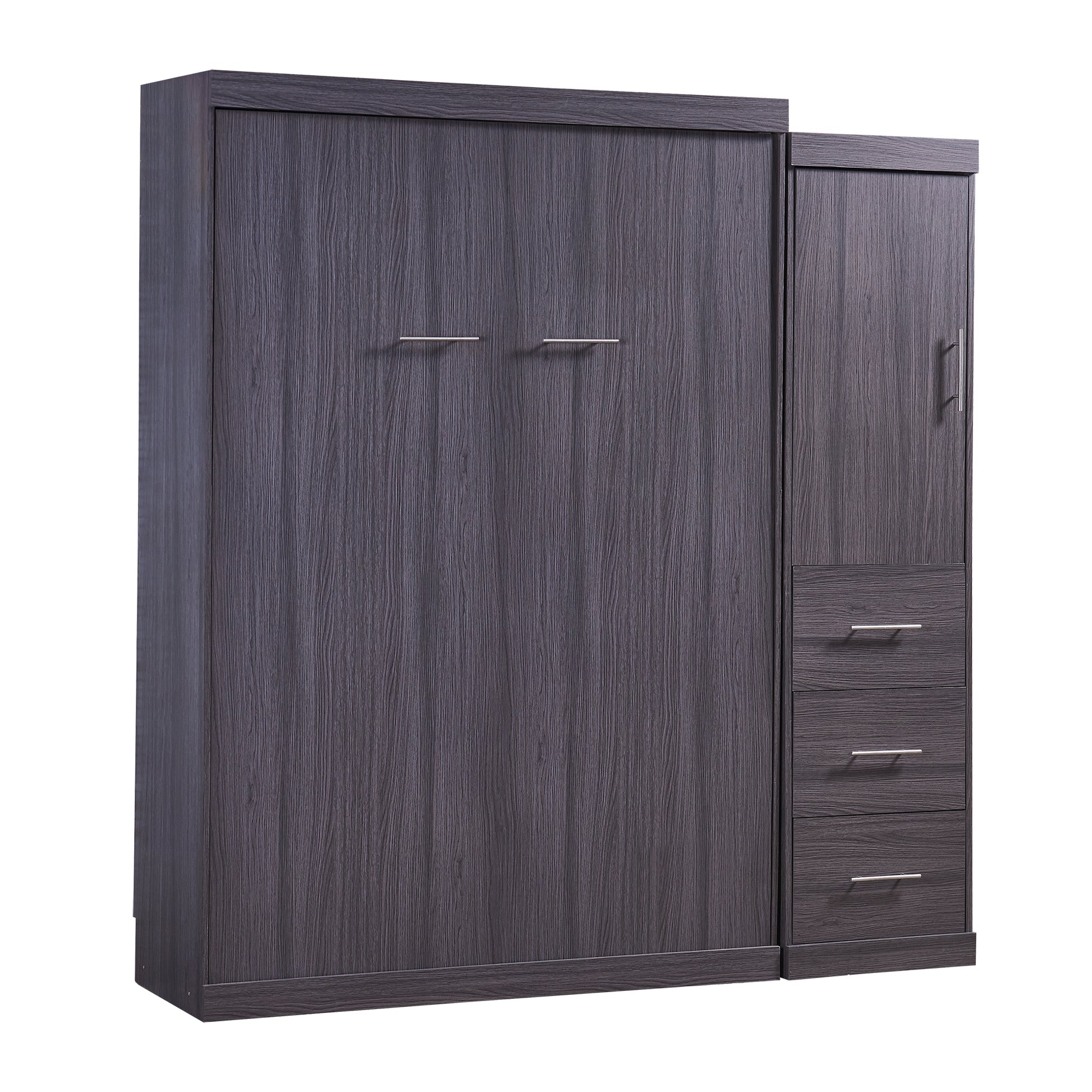 Full Size Murphy Bed With Wardrobe And Drawers, Storage Bed, Can Be Folded Into A Cabinet, Gray Gray Pine