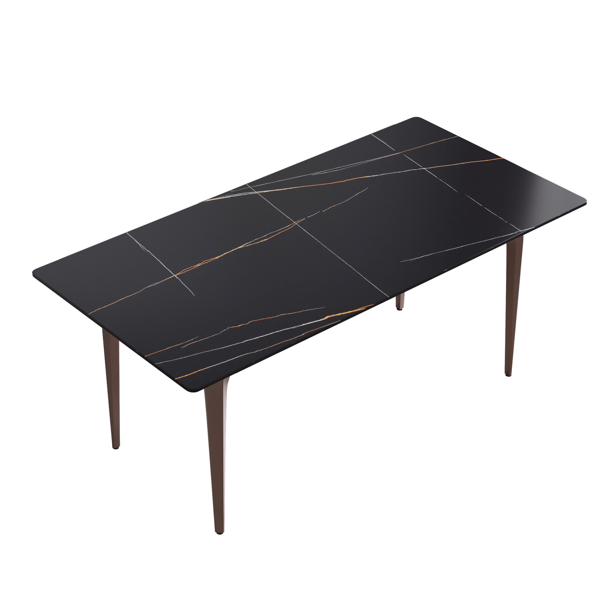 70.87" Modern Artificial Stone Black Straight Edge Metal Leg Dining Table Can Accommodate 6 8 People Black Metal Sintered Stone