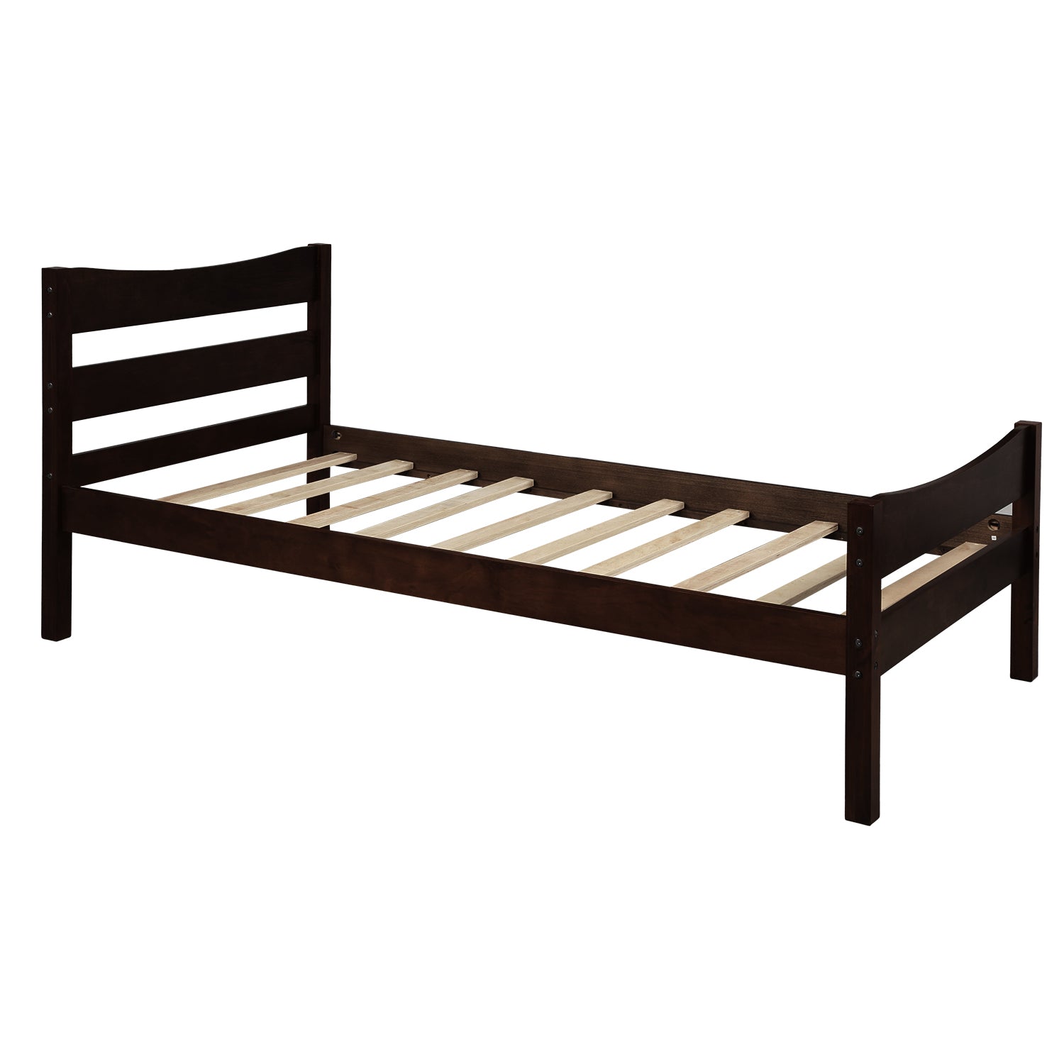 Twin Size Wood Platform Bed With Headboard And Wooden Slat Support Espresso Espresso Solid Wood