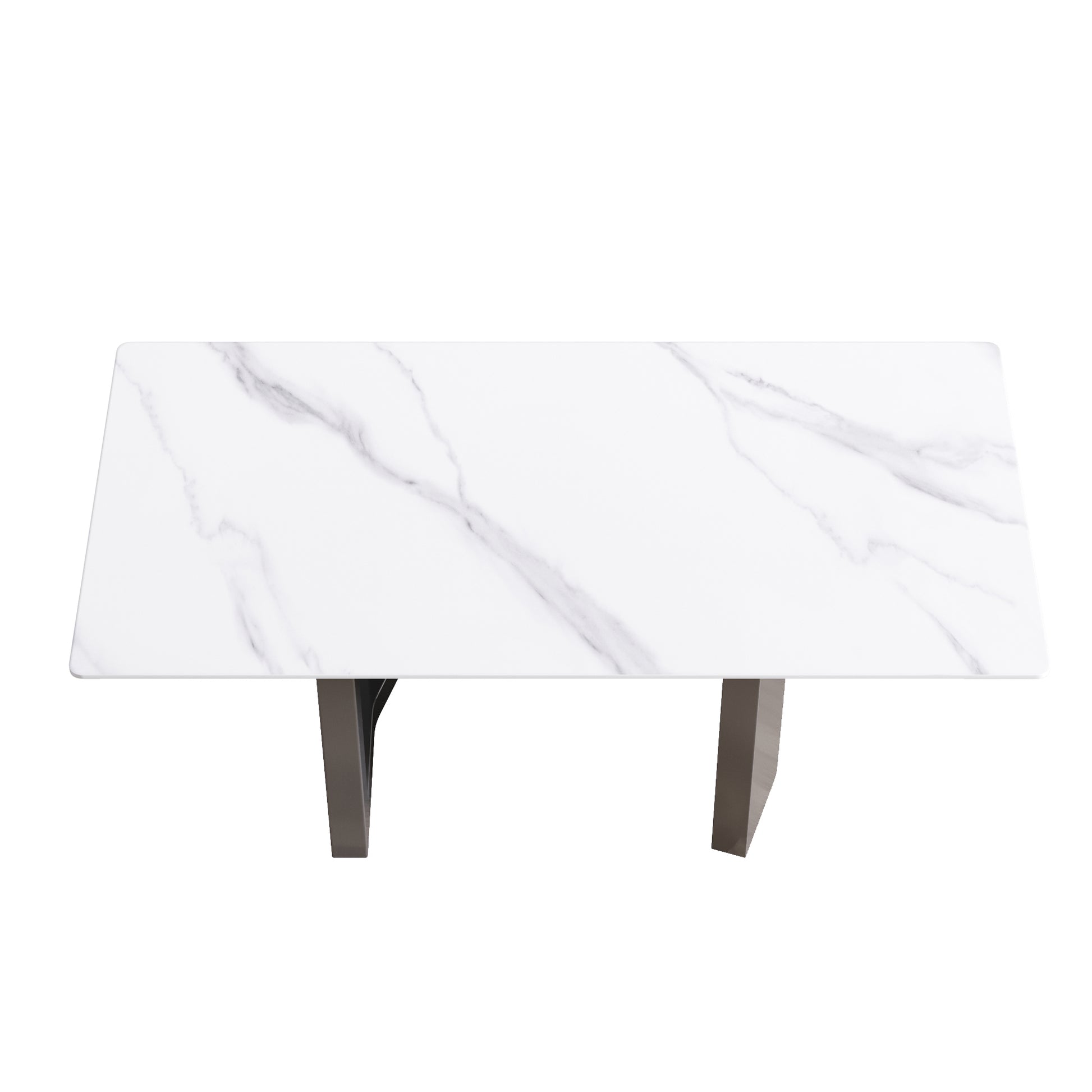 70.87" Modern Artificial Stone White Straight Edge Black Metal Leg Dining Table Can Accommodate 6 8 People White Metal Sintered Stone