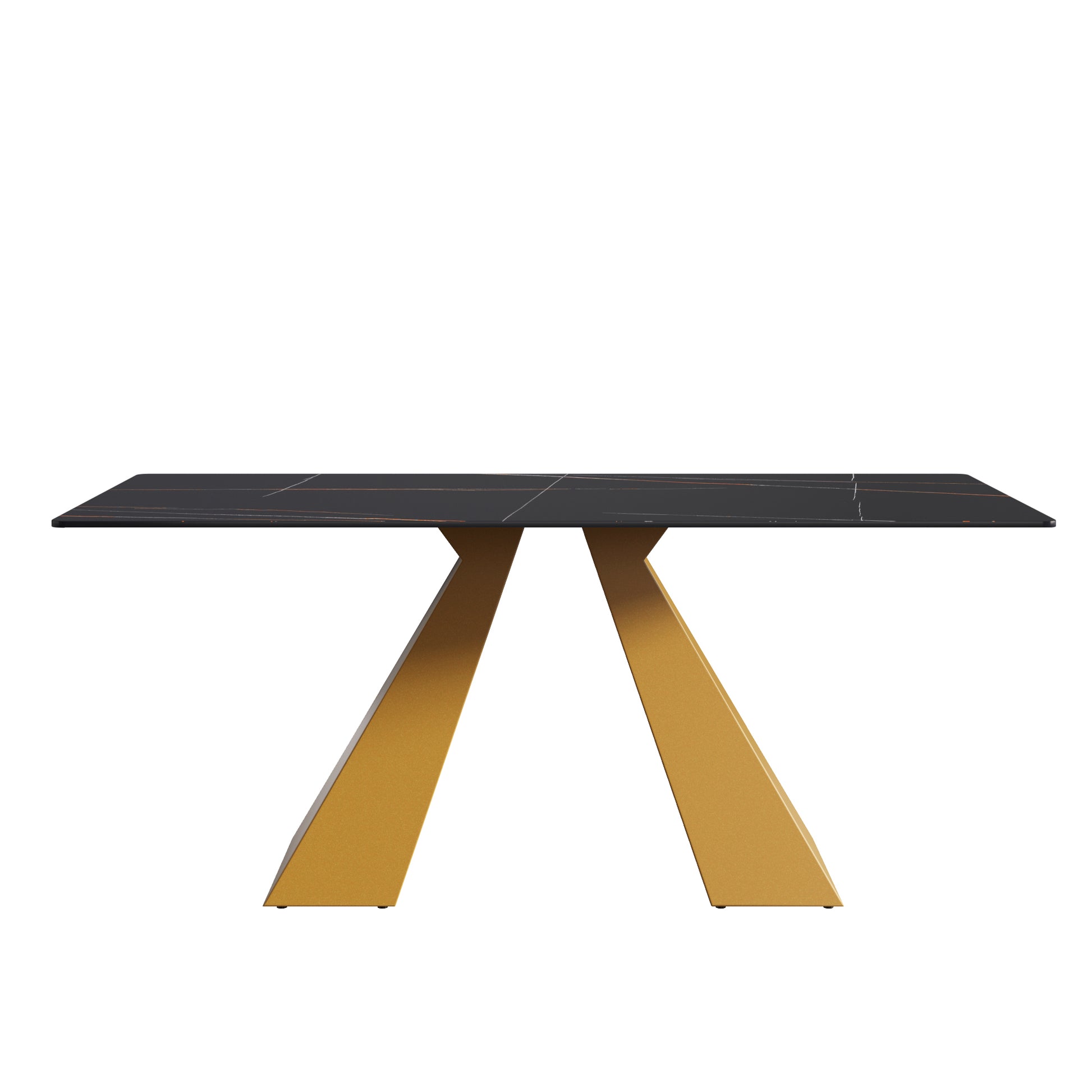 70.87" Modern Artificial Stone Black Straight Edge Golden Metal Leg Dining Table Can Accommodate 6 8 People Black Metal Sintered Stone