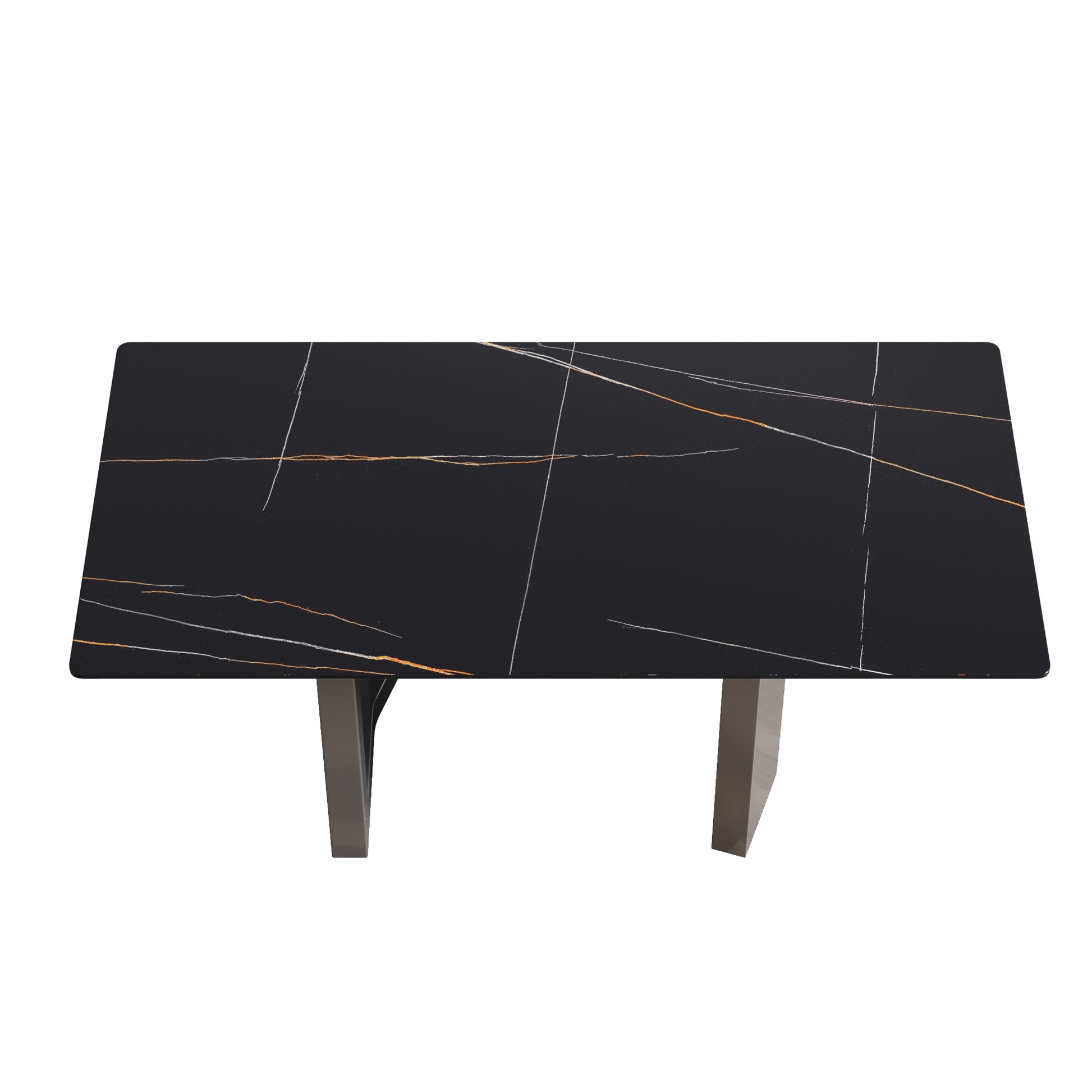 70.87" Modern Artificial Stone Black Straight Edge Black Metal Leg Dining Table Can Accommodate 6 8 People Black Metal Sintered Stone