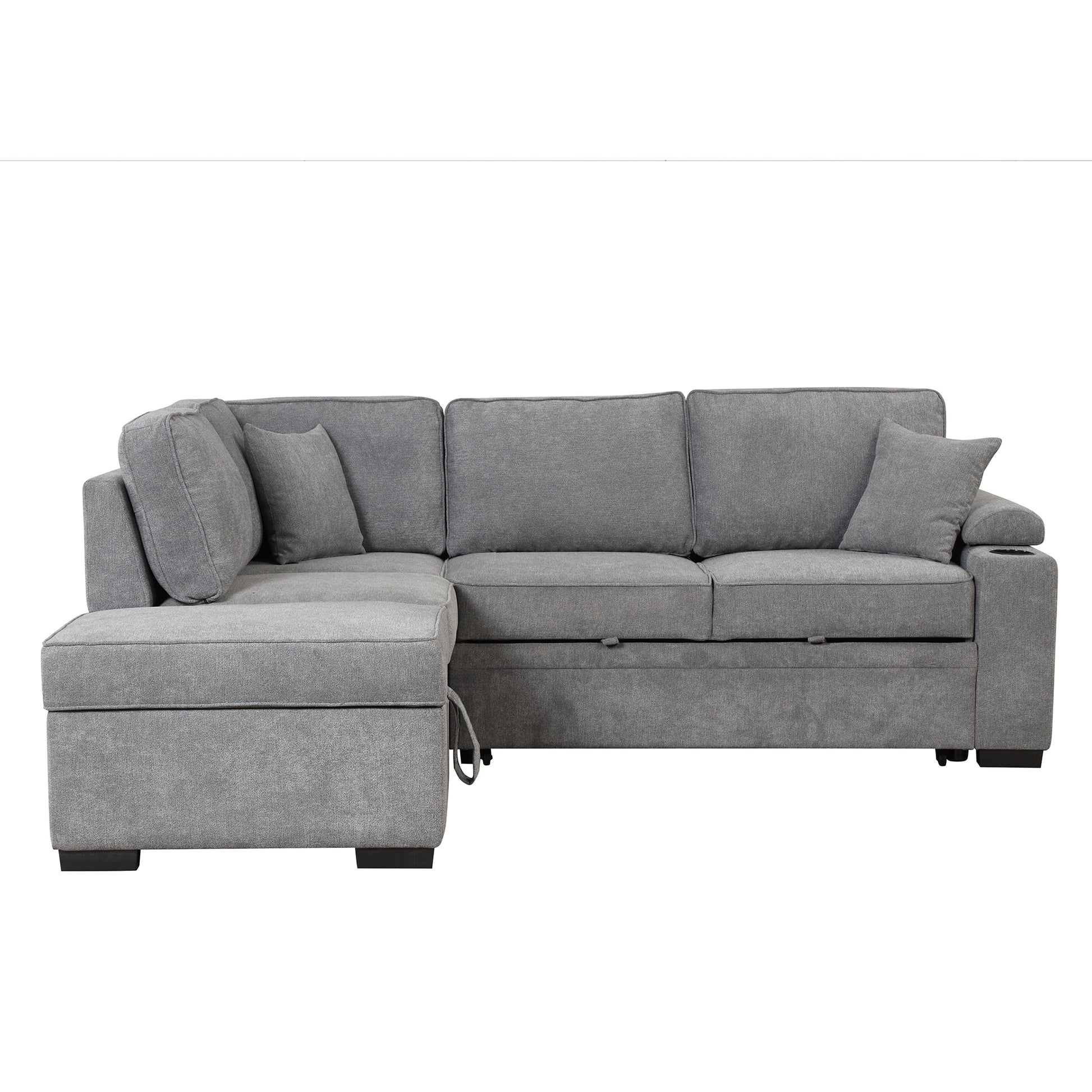 84.75" Sleeper Sofa Bed,2 In 1 Pull Out Sofa Bed L Shape Couch With Storage Ottoman For Living Room,Bedroom Couch And Small Apartment, Gray Gray Foam Linen 4 Seat