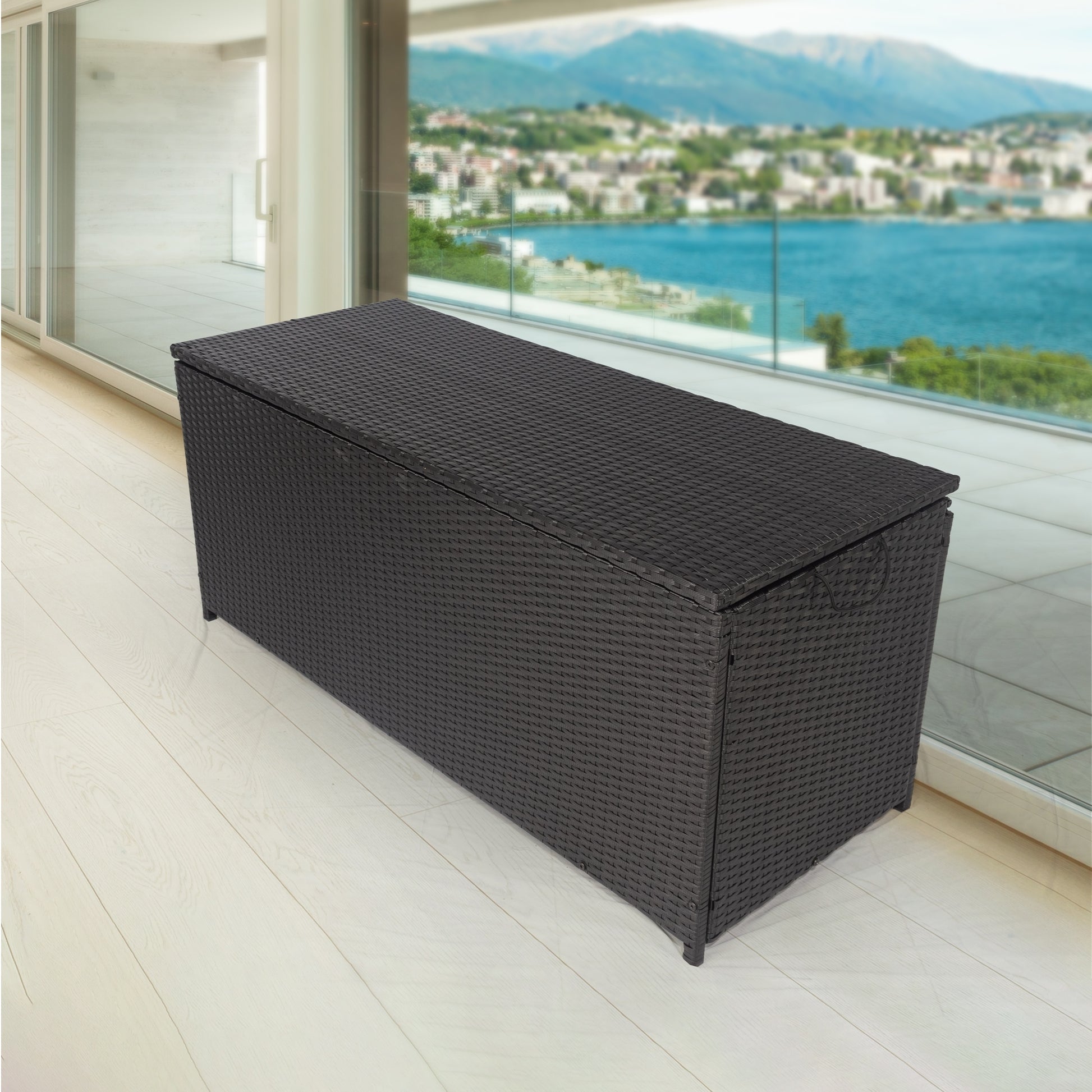 Outdoor Storage Box, 113 Gallon Wicker Patio Deck Boxes With Lid, Outdoor Cushion Storage Container Bin Chest For Kids Toys, Pillows, Towel Black No Sectional Black Rust Resistant Frame Water Resistant Cushion Garden & Outdoor American Traditional
