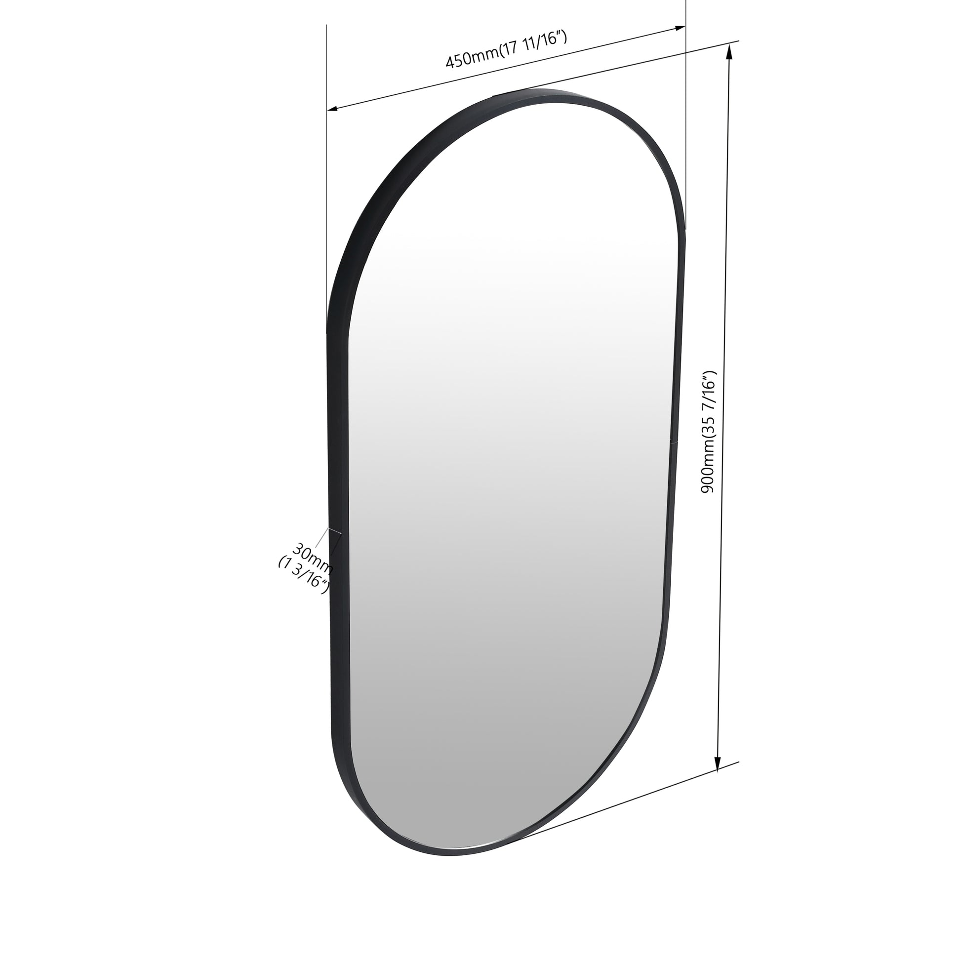 18 X 35 Inch Bathroom Mirror Black Aluminum Frame Black Modern Glass