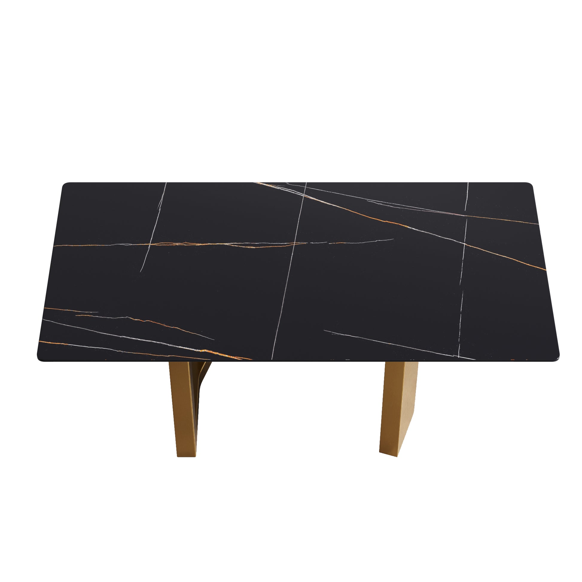 70.87" Modern Artificial Stone Black Straight Edge Golden Metal Leg Dining Table Can Accommodate 6 8 People Black Metal Sintered Stone