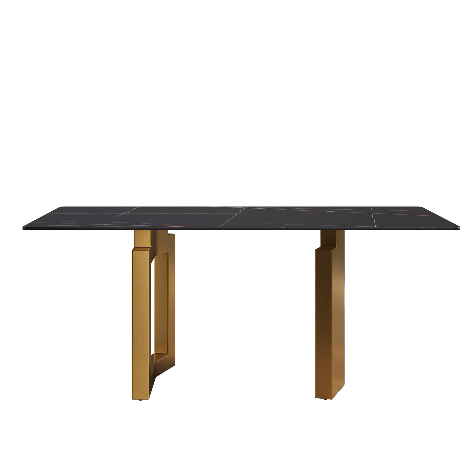 70.87" Modern Artificial Stone Black Straight Edge Golden Metal Leg Dining Table Can Accommodate 6 8 People Black Metal Sintered Stone