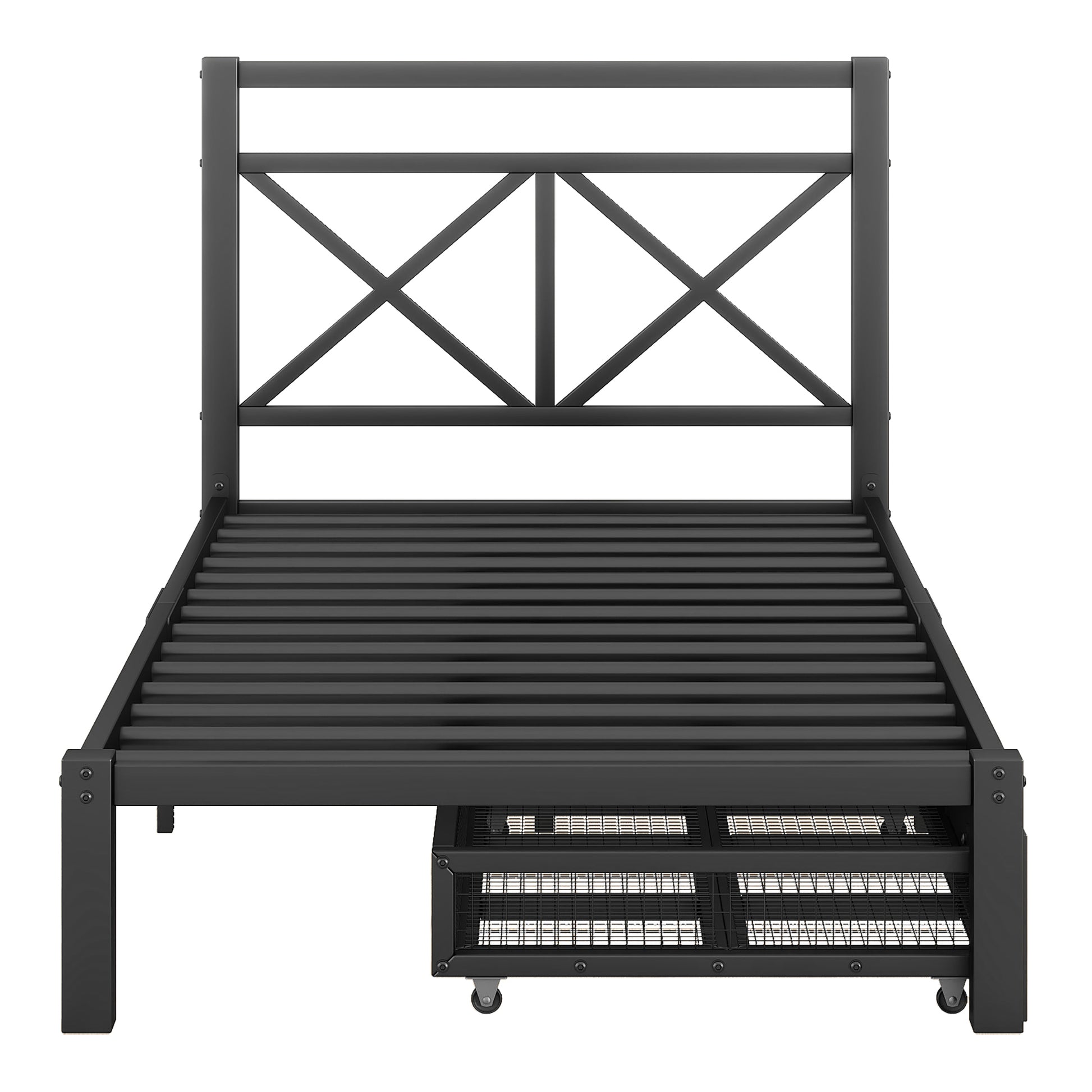 Metal Platform Bed With 2 Drawers, Twin Black Black Metal