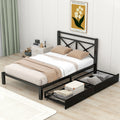 Metal Platform Bed With 2 Drawers, Twin Black Black Metal