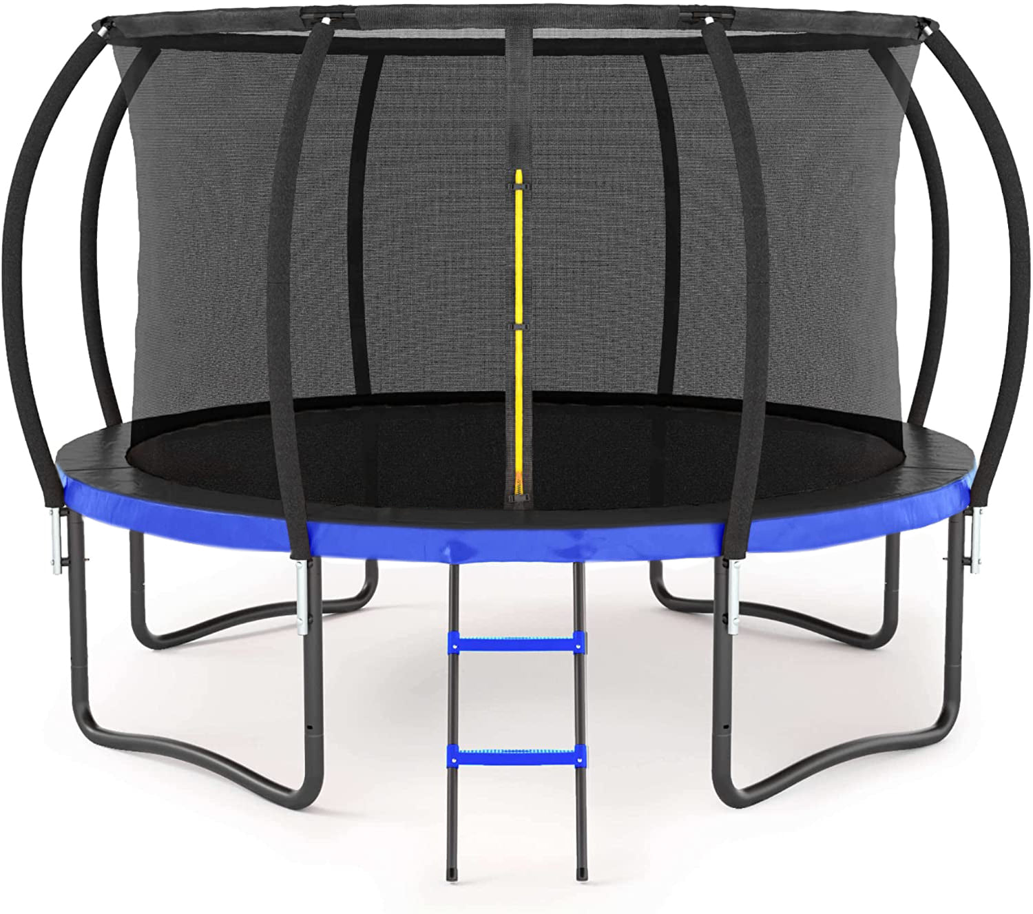 14Ft Outdoor Big Trampoline With Inner Safety Enclosure Net, Ladder, Pvc Spring Cover Padding, For Kids, Black&Blue Color Black Blue Metal