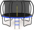 12Ft Outdoor Big Trampoline With Inner Safety Enclosure Net, Ladder, Pvc Spring Cover Padding, For Kids, Black&Blue Color Black Blue Metal