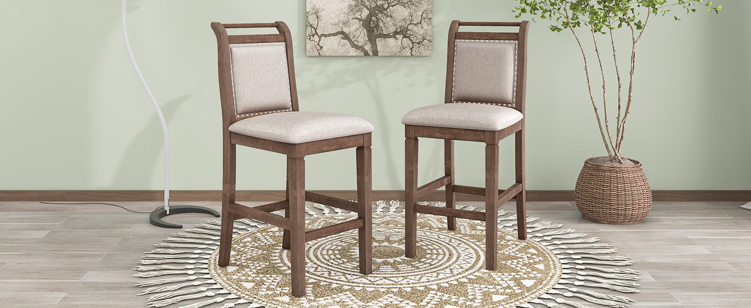 3 Piece Wood Counter Height Drop Leaf Dining Table Set With 2 Upholstered Dining Chairs For Small Place, Brown Brown Wood Dining Room Folding Rubberwood Oval Dining Table With Chair Upholstered Chair Wood Brown Solid Back Seats 2 60 Inches Drop Leaf