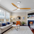 52 In.Intergrated Led Ceiling Fan With Antique Brown Wood Graiin Blade White Walnut Abs