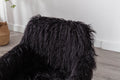 Hengming Modern Faux Fur Home Office Chair, Fluffy Chair For Girls, Makeup Vanity Chair With Gold Plating Base Black Faux Fur