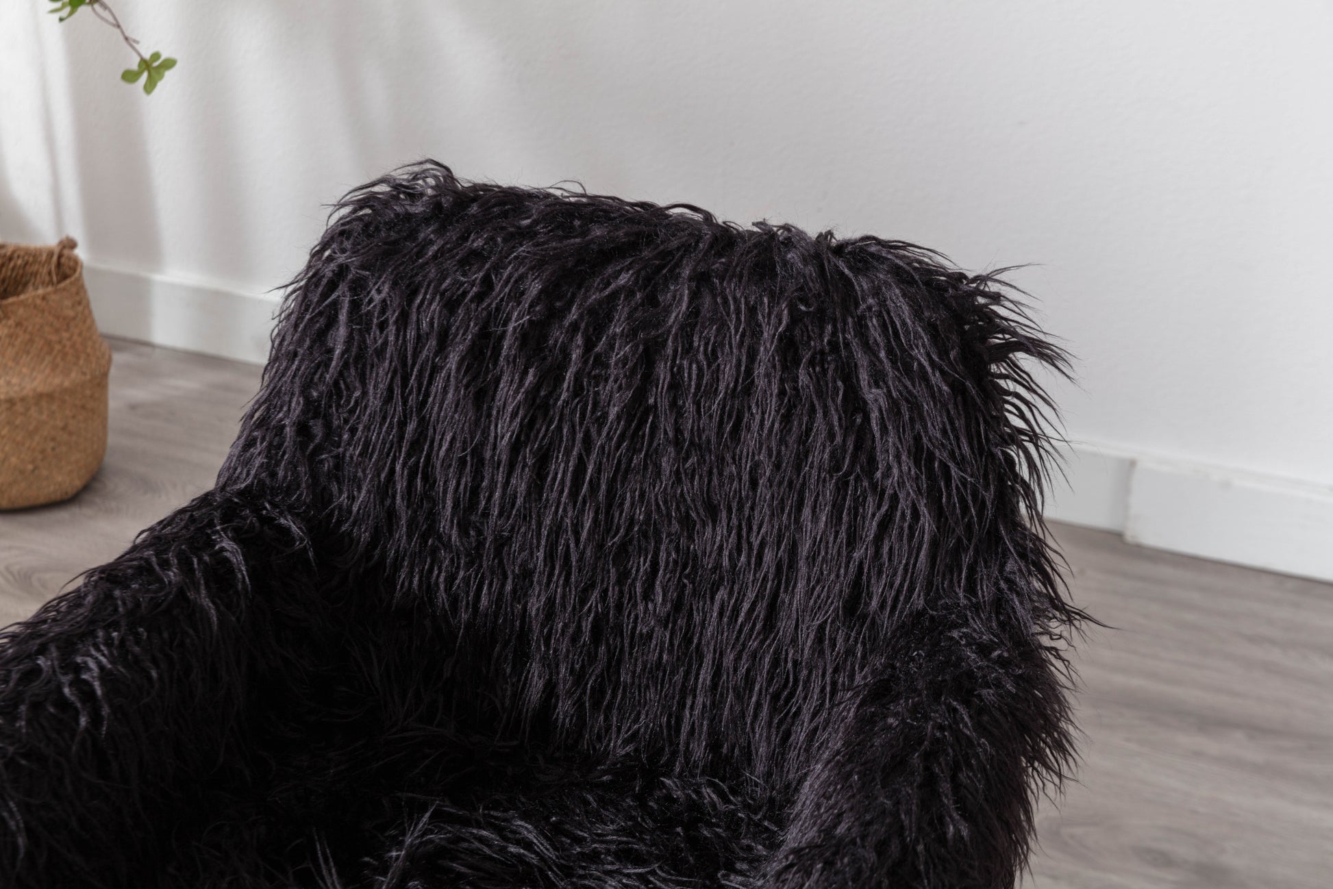 Hengming Modern Faux Fur Home Office Chair, Fluffy Chair For Girls, Makeup Vanity Chair With Gold Plating Base Black Faux Fur