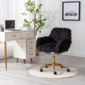 Hengming Modern Faux Fur Home Office Chair, Fluffy Chair For Girls, Makeup Vanity Chair With Gold Plating Base Black Faux Fur