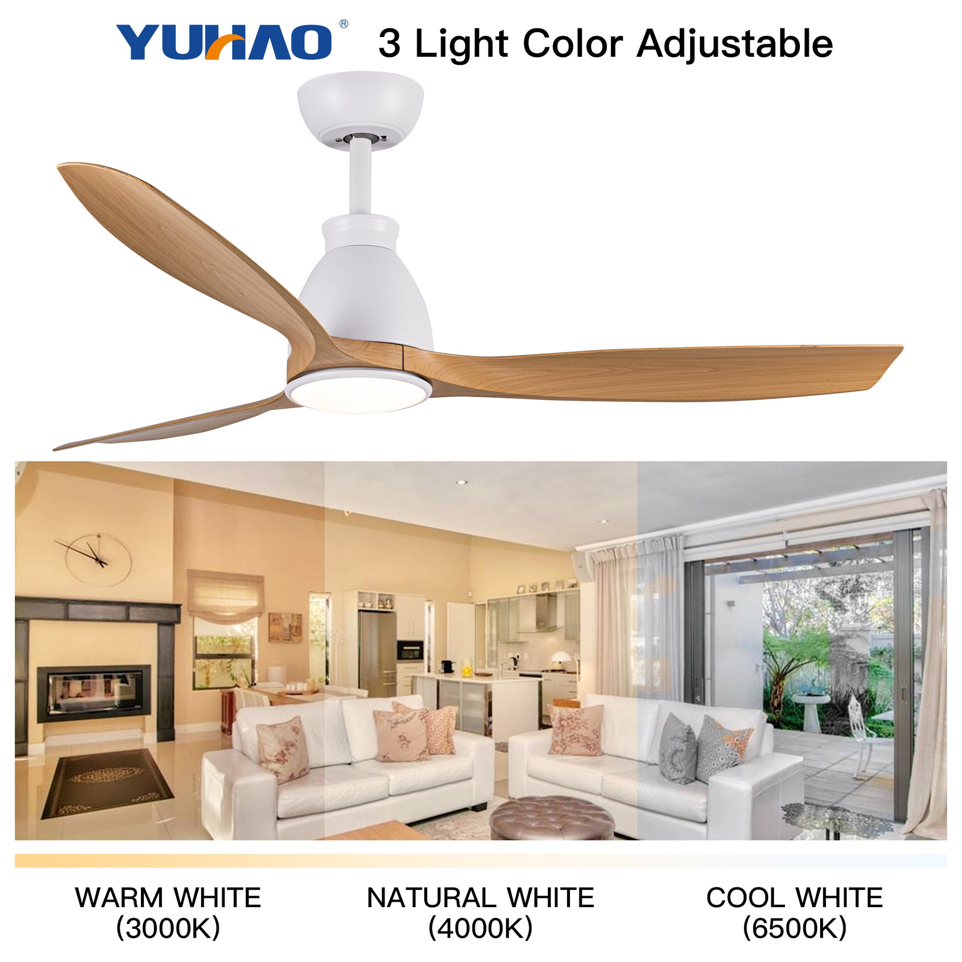 52 In.Intergrated Led Ceiling Fan With Antique Brown Wood Graiin Blade White Walnut Abs