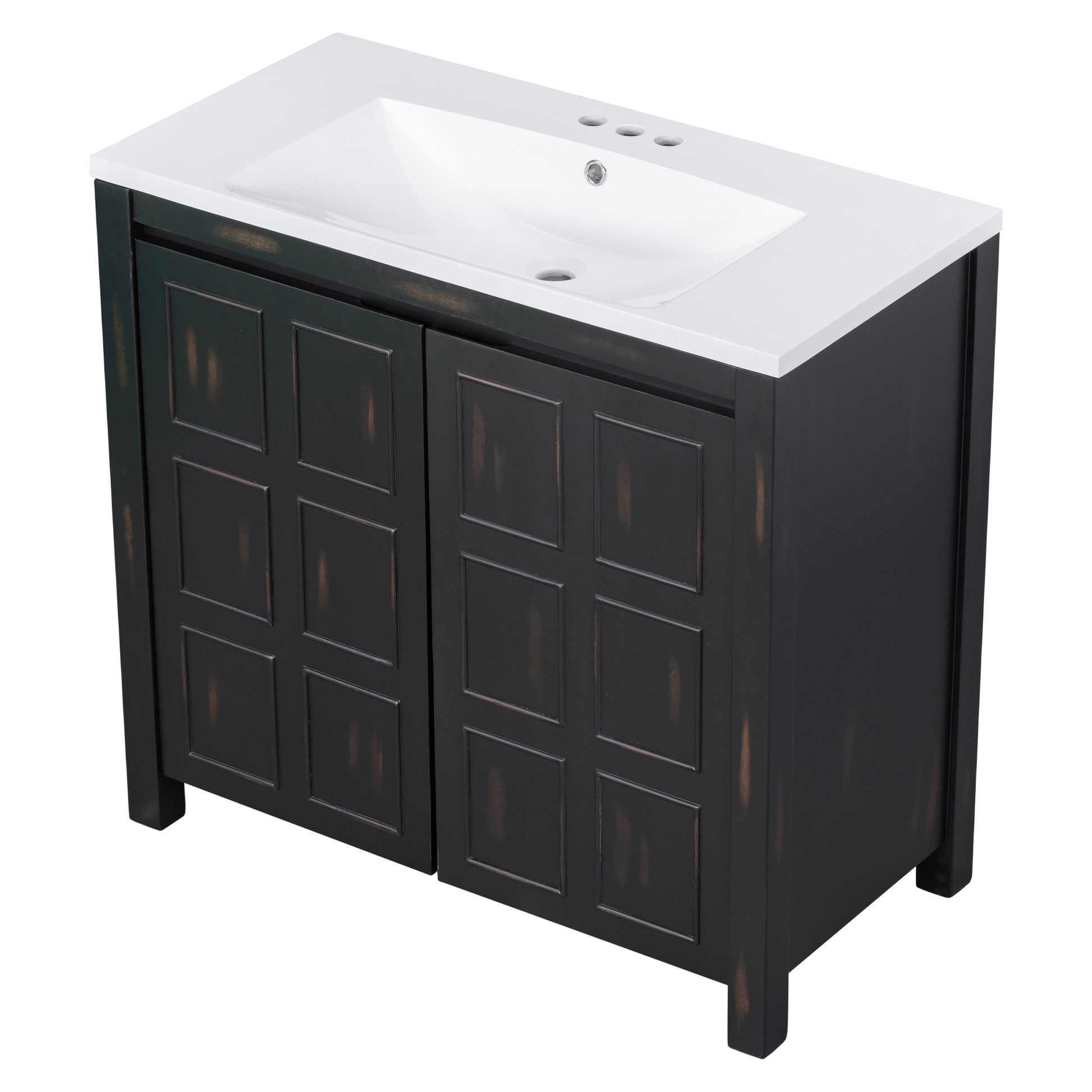 36" Bathroom Vanity Organizer With Sink, Combo Cabinet Set, Bathroom Storage Cabinet, Retro Espresso Espresso Solid Wood Mdf Resin