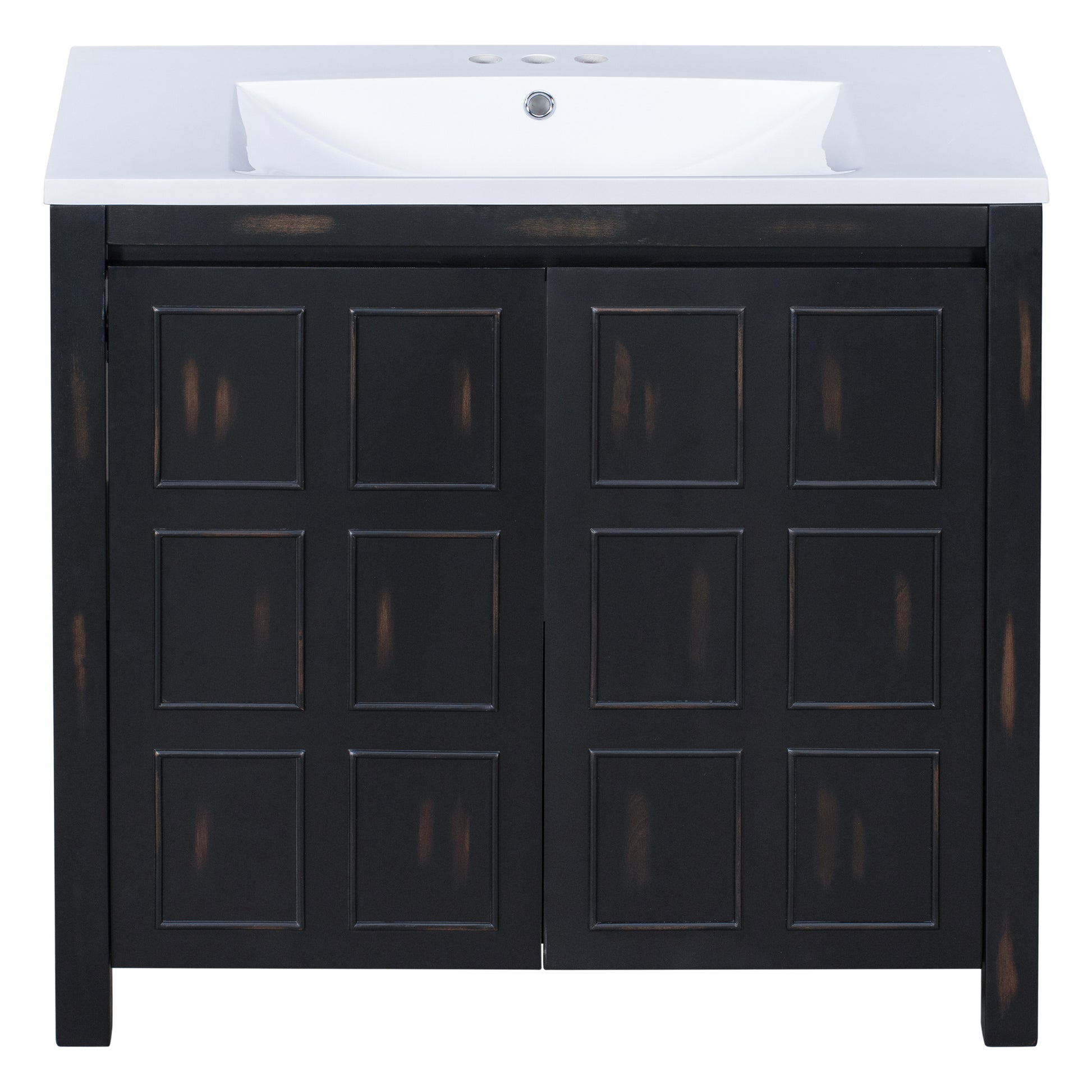 36" Bathroom Vanity Organizer With Sink, Combo Cabinet Set, Bathroom Storage Cabinet, Retro Espresso Espresso Solid Wood Mdf Resin