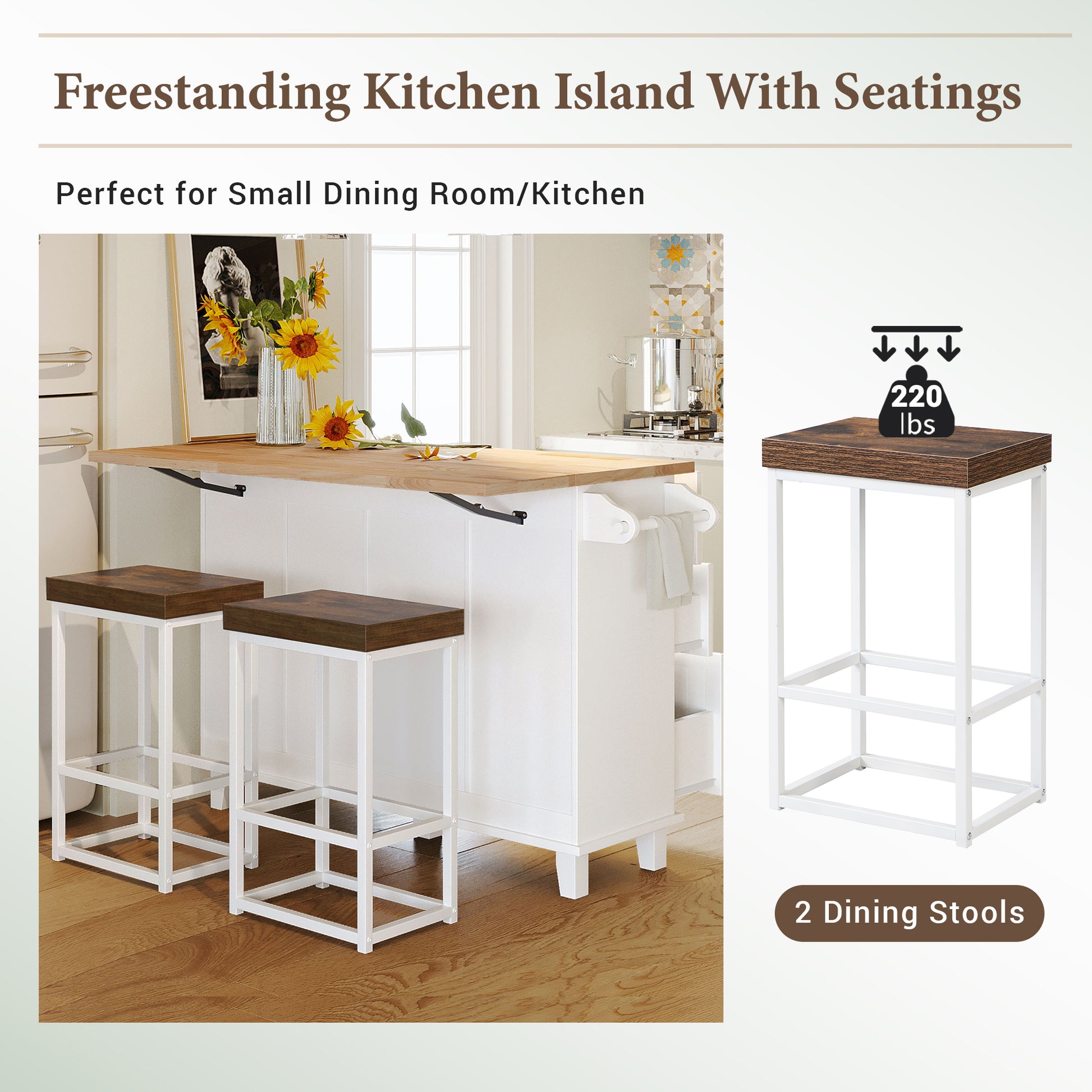 Farmhouse Kitchen Island Set with Drop Leaf and white-white-kitchen-farmhouse-rectangular-kitchen