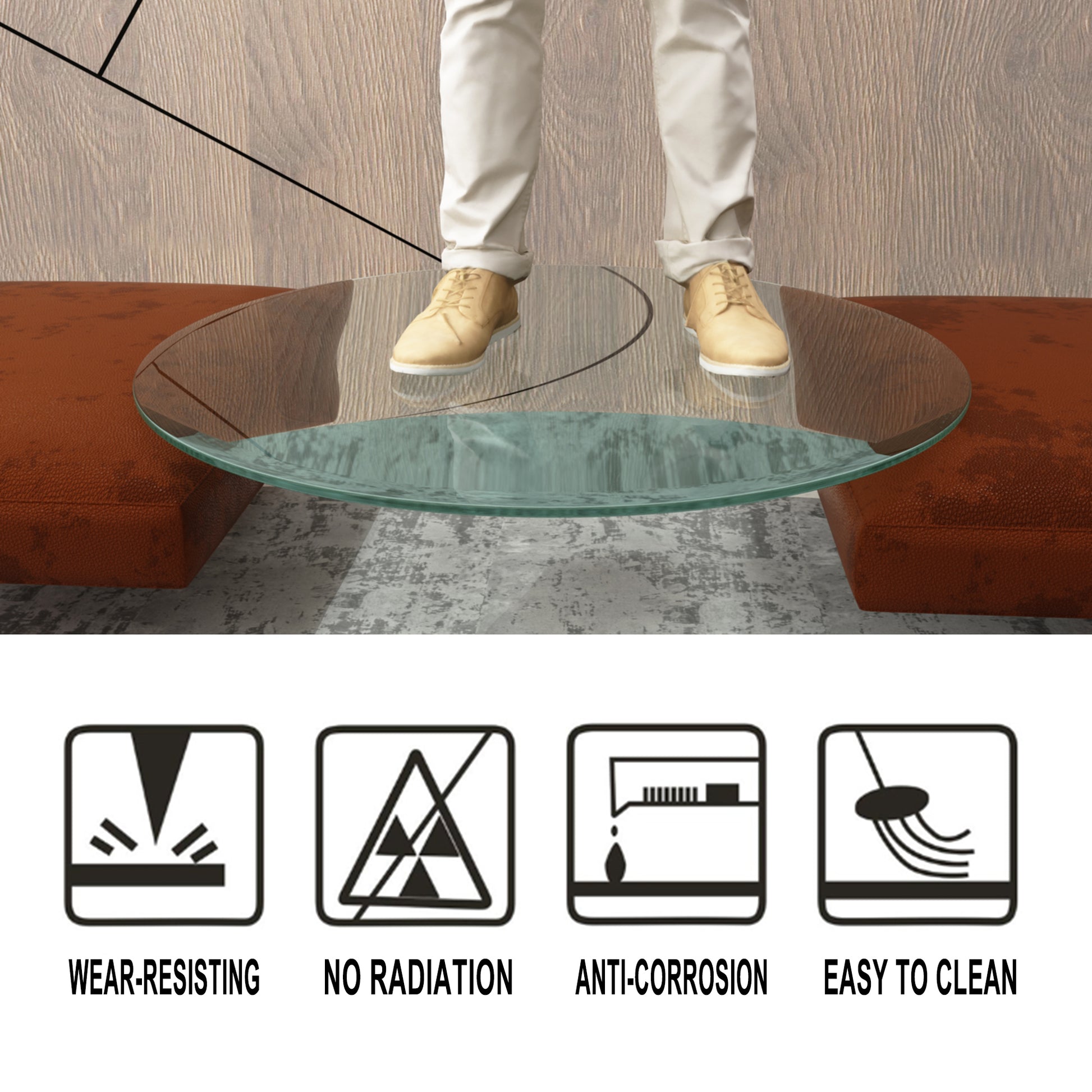 36" Inch Round Tempered Glass Table Top Clear Glass 1 2" Inch Thick Beveled Polished Edge Transparent Glass