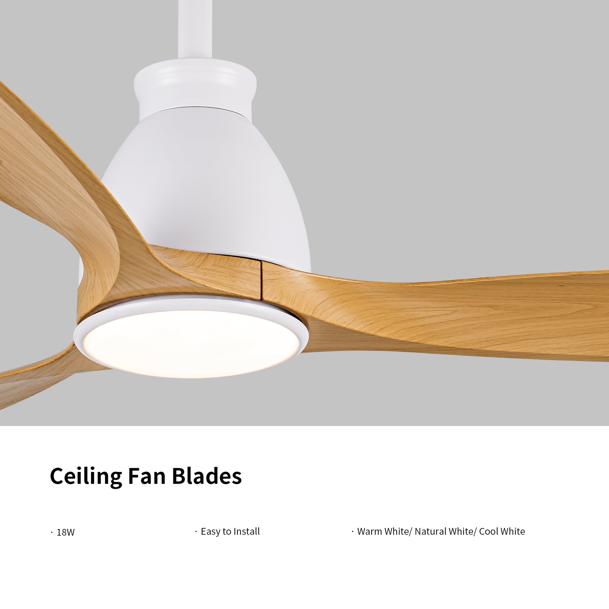 Yuhao 52 Inch Indoor Ceiling Fan With Intergrated Led Matte White With Antique Brown Wood Grain Blade White Walnut Abs