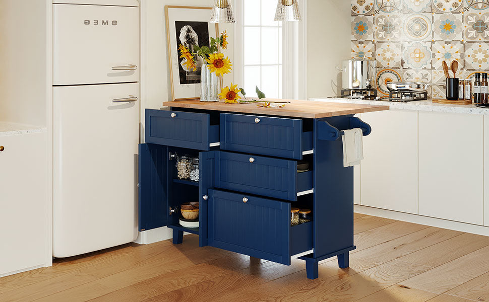 Farmhouse Kitchen Island Set with Drop Leaf and blue-kitchen-farmhouse-rectangular-kitchen island