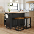 Farmhouse Kitchen Island Set With Drop Leaf And 2 Seatings,Dining Table Set With Storage Cabinet, Drawers And Towel Rack, Black Rustic Brown Black Kitchen Farmhouse Rectangular Kitchen Island Sets Rubberwood Solid Wood Small Less Than 40In