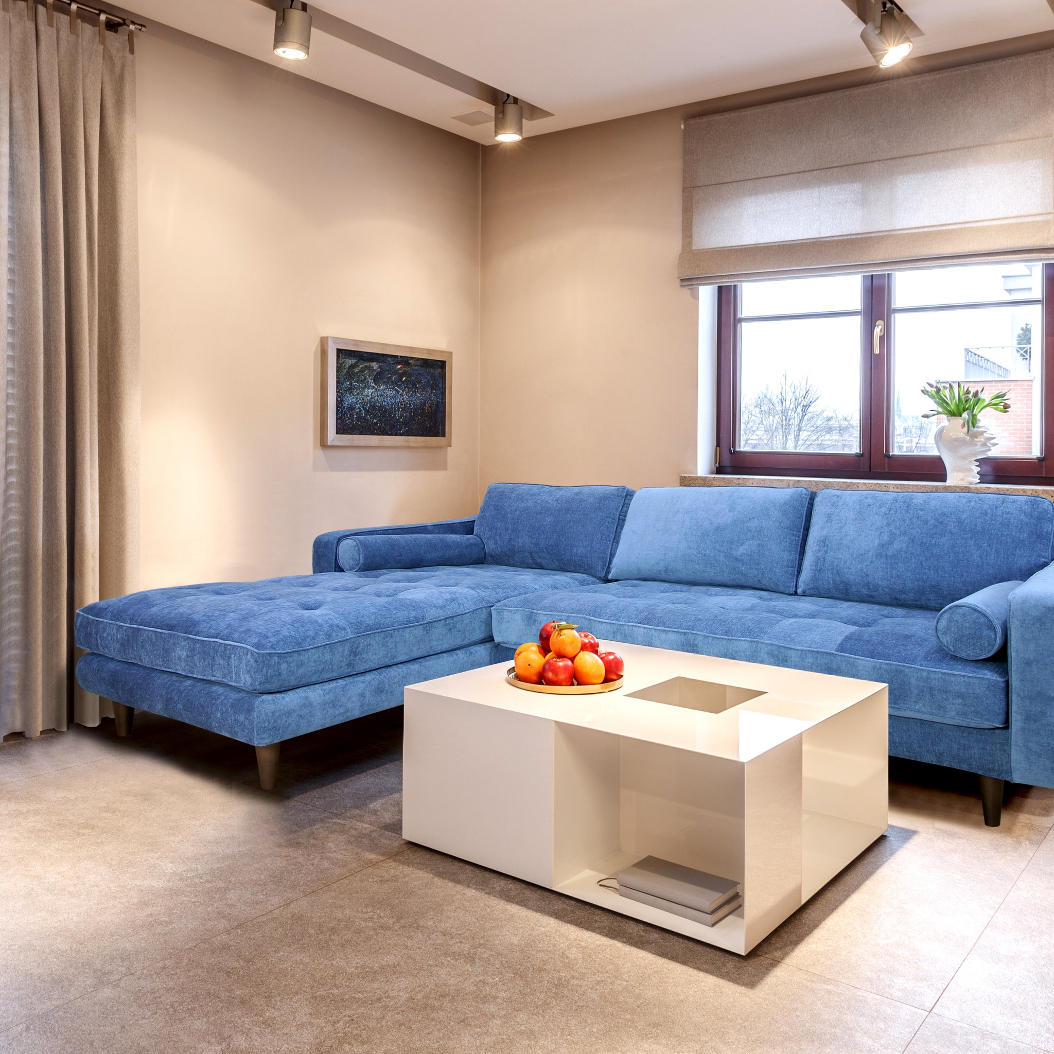 Anderson Laf Sectional Denim Blue Blue Upholstered