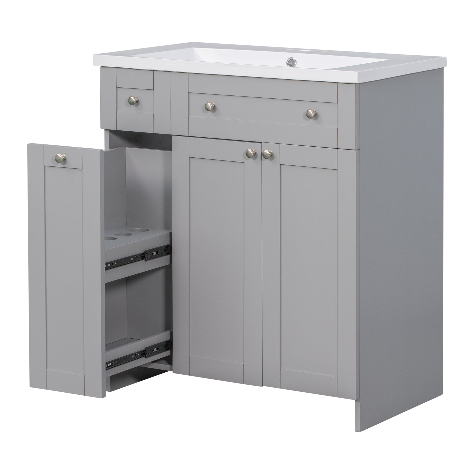 30" Bathroom Vanity With Single Sink In Grey,Combo Cabinet Undermount Sink,Bathroom Storage Cabinet Grey Mdf