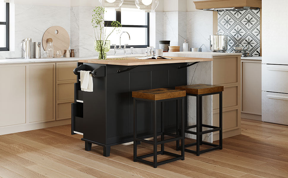 Farmhouse Kitchen Island Set with Drop Leaf and black-kitchen-farmhouse-rectangular-kitchen