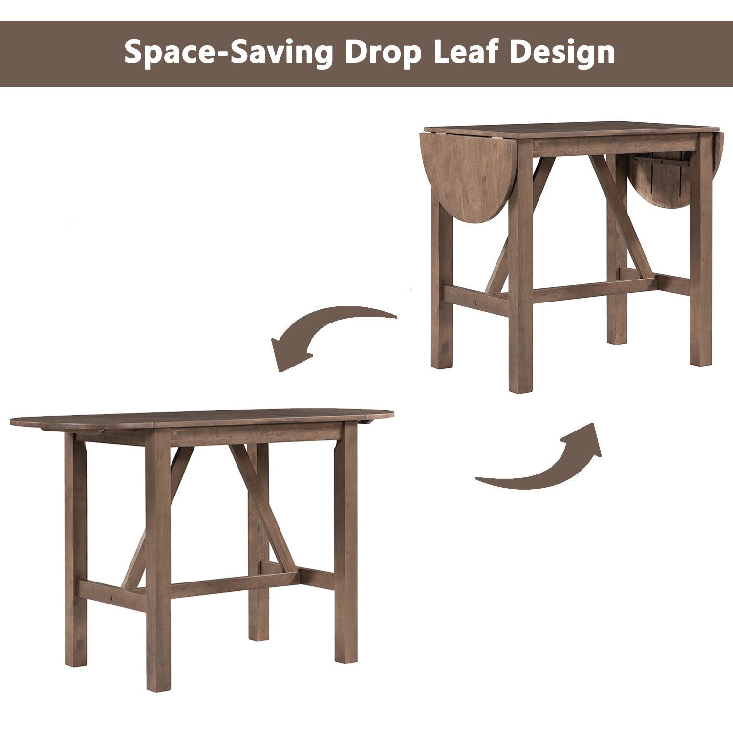 3 Piece Wood Counter Height Drop Leaf Dining Table Set With 2 Upholstered Dining Chairs For Small Place, Brown Brown Wood Dining Room Folding Rubberwood Oval Dining Table With Chair Upholstered Chair Wood Brown Solid Back Seats 2 60 Inches Drop Leaf