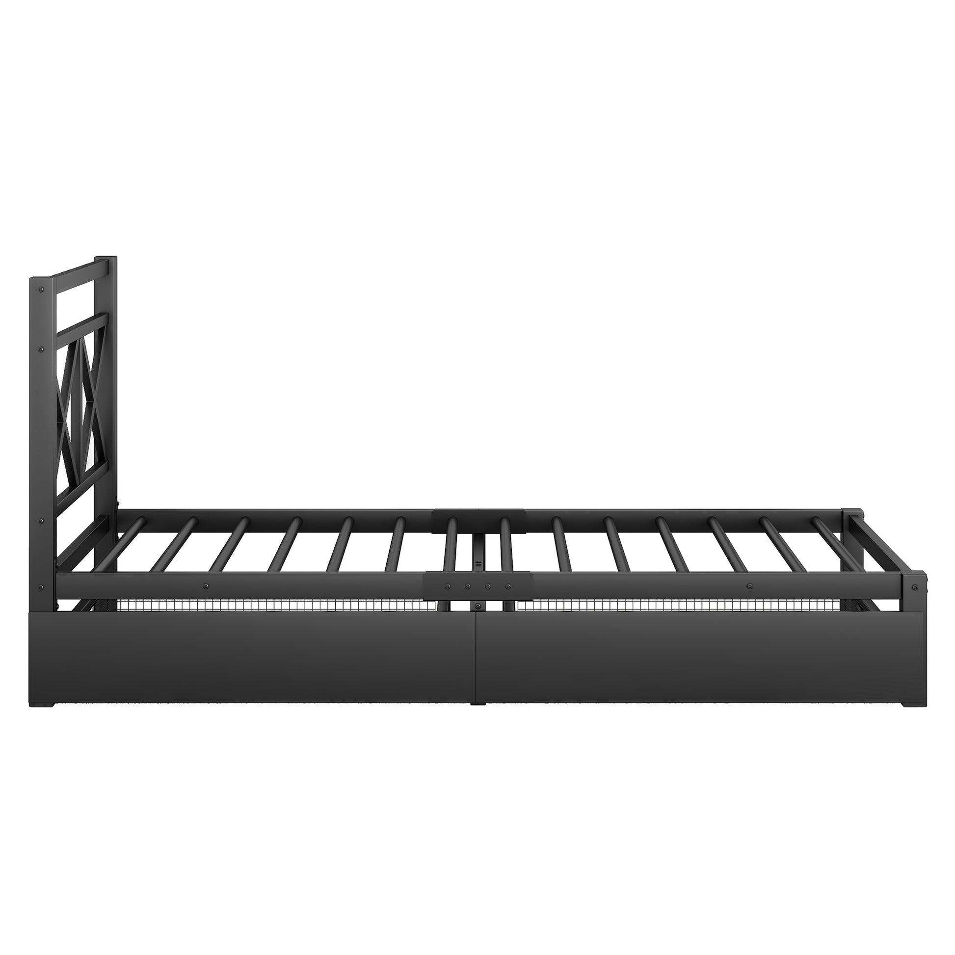 Metal Platform Bed With 2 Drawers, Twin Black Black Metal