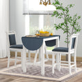 3 Piece Wood Counter Height Drop Leaf Dining Table Set With 2 Upholstered Dining Chairs For Small Place, White Gray White Wood Dining Room Folding Rubberwood Oval Dining Table With Chair Upholstered Chair Wood White Solid Back Seats 2 60 Inches Drop Leaf