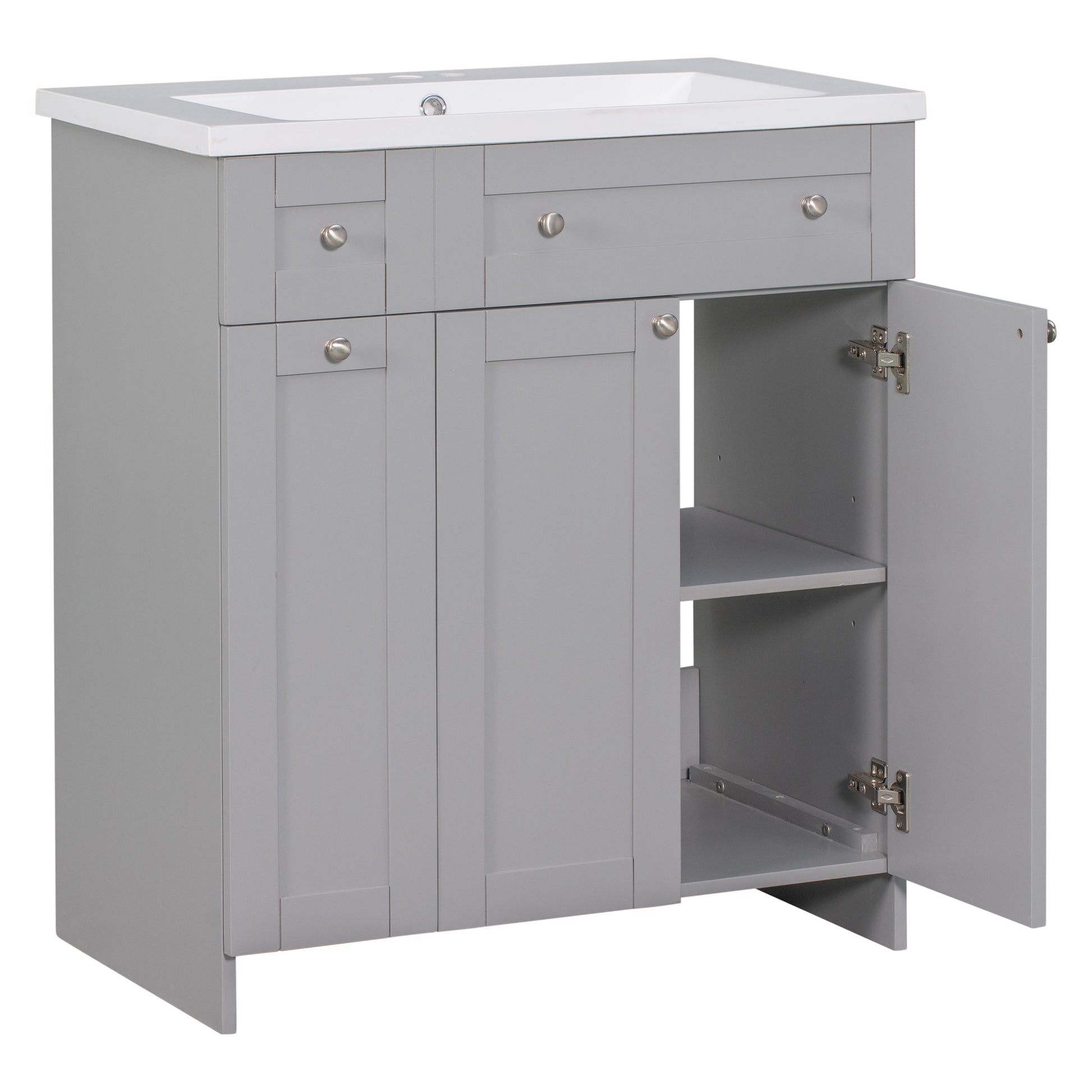 30" Bathroom Vanity With Single Sink In Grey,Combo Cabinet Undermount Sink,Bathroom Storage Cabinet Grey Mdf