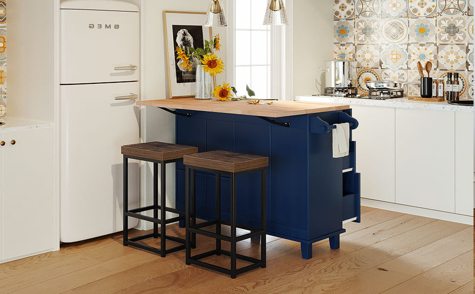 Farmhouse Kitchen Island Set with Drop Leaf and blue-kitchen-farmhouse-rectangular-kitchen island