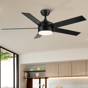 52" Integrated Led Light Matte Black Blade Ceiling Fan With Remote Control Matte Black Plywood