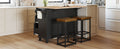 Farmhouse Kitchen Island Set With Drop Leaf And 2 Seatings,Dining Table Set With Storage Cabinet, Drawers And Towel Rack, Black Rustic Brown Black Kitchen Farmhouse Rectangular Kitchen Island Sets Rubberwood Solid Wood Small Less Than 40In