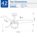 Yuhao 42 Inch 3 Blade Matte Black Dc Motor Modern Contemporary Led Ceiling Fan 42 In X 42 In X 10.34 In Black Abs