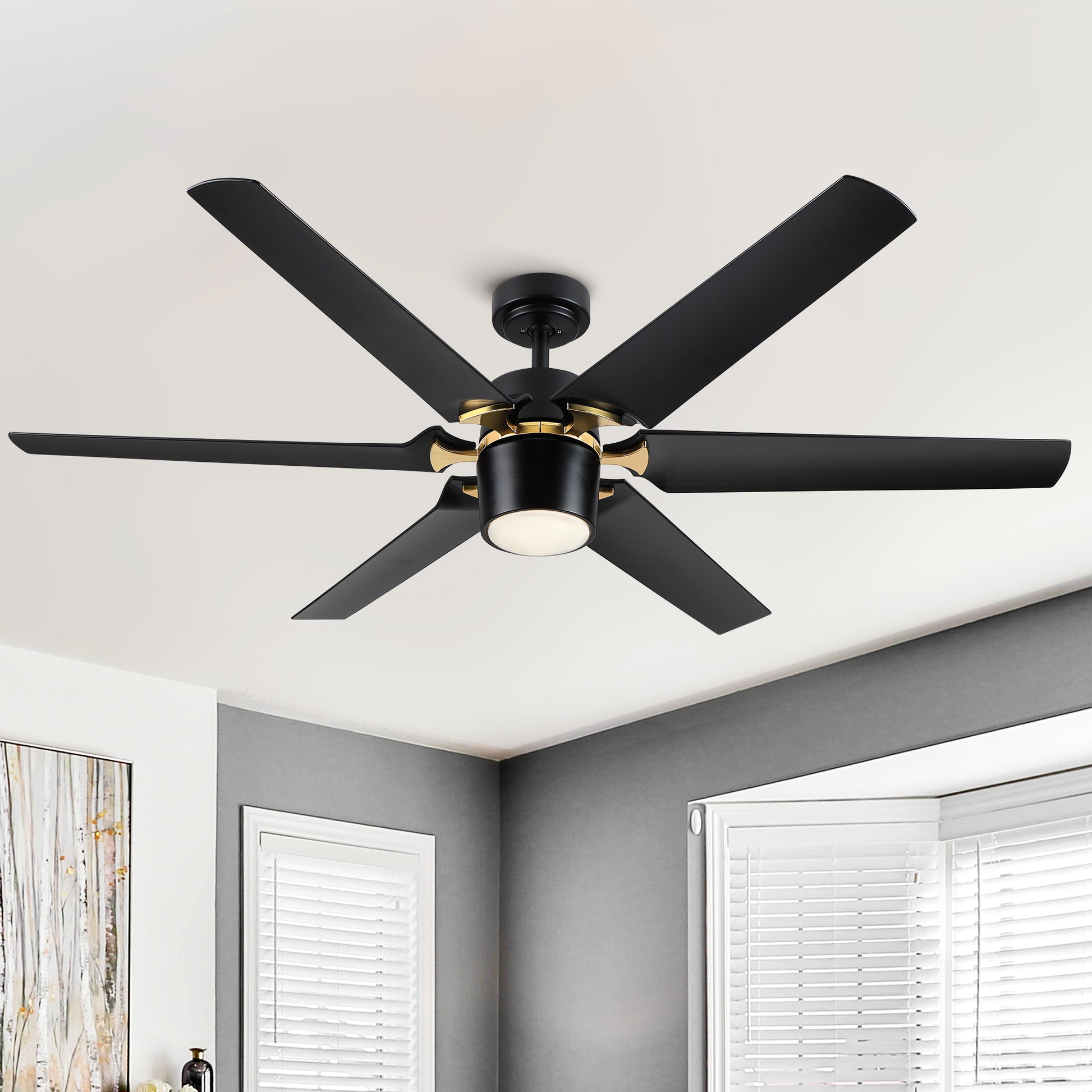 Modern 60" Integrated Led Light Ceiling Fan With Remote Control Matt Black Abs