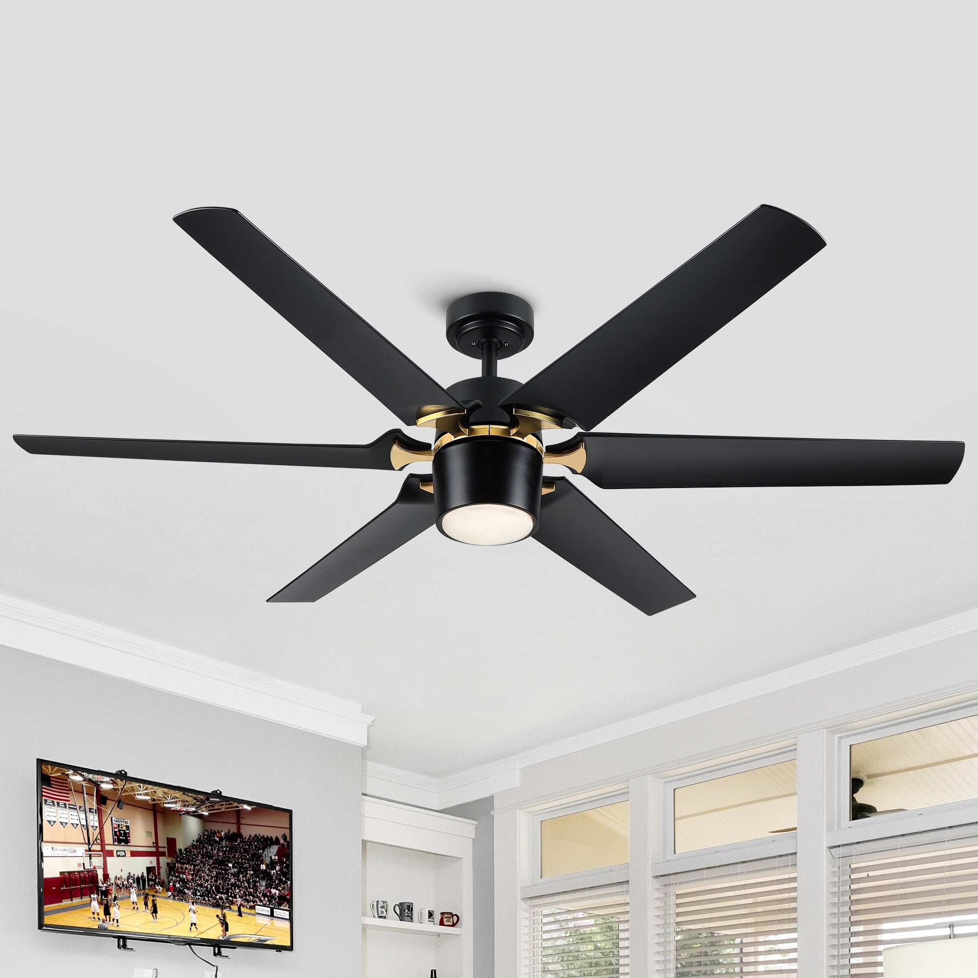 Modern 60" Integrated Led Light Ceiling Fan With Remote Control Matt Black Abs