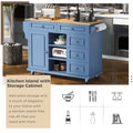 Kitchen Cart With Rubber Wood Desktop Rolling Mobile Kitchen Island With Storage And 5 Draws 53 Inch Length Blue Blue Mdf